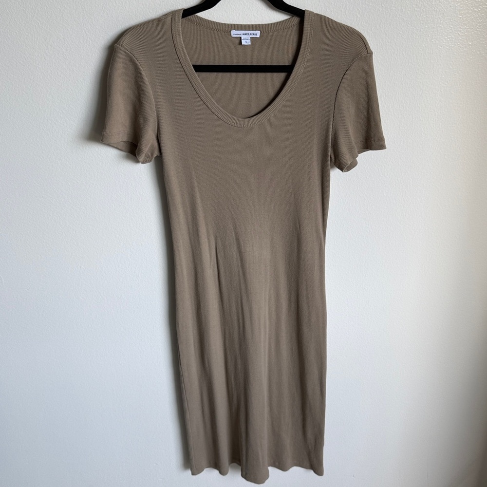 James Perse Green Short Sleeve T-Shirt Midi Dress 100% Cotton Size 2 (US Size 6)